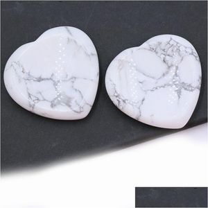 Pierre 40Mm Naturel Howlite Poche Paume Pouce Guérison Cristal Coeur Amour Inquiétude Pierres Reiki Ncing Cristaux Et Goutte Dh7Rq