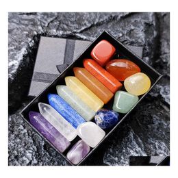 Stone 7 Chakra Set Reiki Natural Crystal Stones Ornamenten Polishing Rock Quartz Yoga Energy Bead Healing Art Craft Decoration Drop D DH7GK