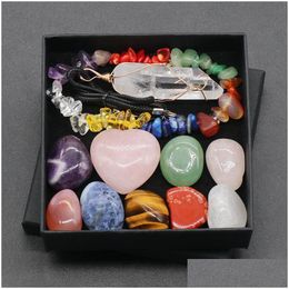 Steen 7 Chakra Set Rose Quartz Hart Reiki Natural Crystal Necklace Tuimed Stones Polishing Rock Yoga Energy Bead armbanden Dhgarden Dh85B