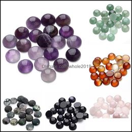 Steen 8 mm 10 mm 12 mm platte basisronde cabochon losse kralen voor doe -het -zelf sieraden kleding accessoires maken groothandel drop levering dhqjn