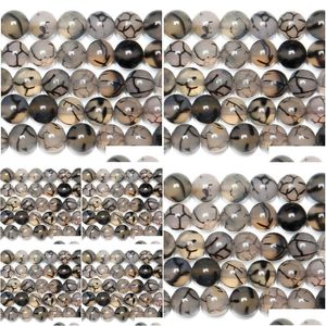 Stone 8mm 15 Natuurlijke zwarte Dragon Vein Agates Round Losse kralen 6 8 10 12mm Pickmaat voor sieraden Druppel levering Dhgarden Dhuji