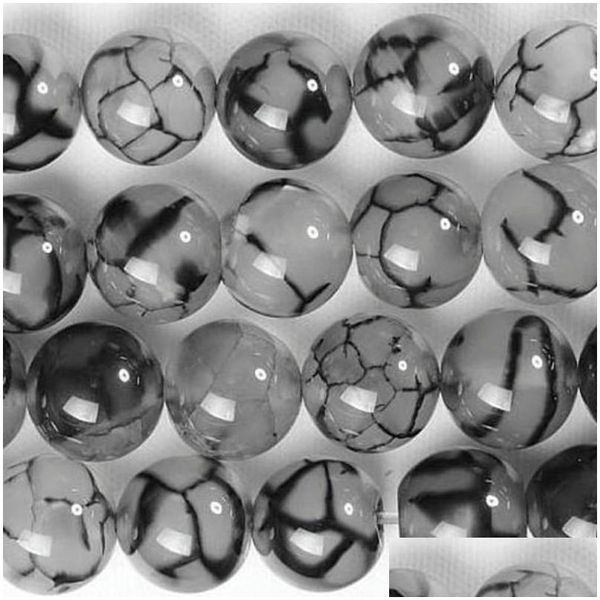 Pierre 8 mm 16 Veine noire naturelle Agata perles en vrac rond 6 8 10 12 mm Taille de choix pour la livraison de chute de bijoux dhgarden dhevp
