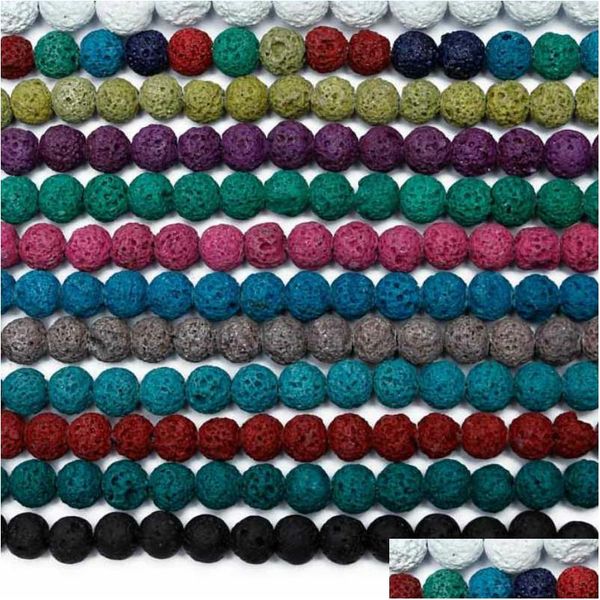 Pierre 8Mm Colorf lave volcanique ronde perles en vrac boule de roche naturelle en gros bricolage pour bijoux bracelet faisant cadeau goutte Dho89