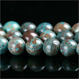 Pierre 8 mm bricolage naturel agat bleu motif décoratif perles rondes boule en vrac 4 6 8 10 12 mm bijoux bracelet faisant livraison directe Dhgarden Dh5Zd
