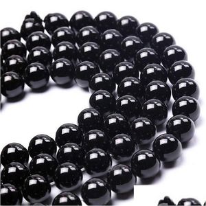 Steen 8Mm Hoge Kwaliteit Natuurlijke Zwarte Agaat Kralen Ronde Losse Onyx Diy Sieraden Maken Armband 4-14 Mm drop Levering Dhmmq