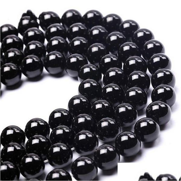 Pierre 8 mm de haute qualité de qualité naturelle perles d'agates noires rondes en vrac onyx bijoux à bricoler soi-même faisant un bracelet 4-14 mm livraison directe Dhmmq