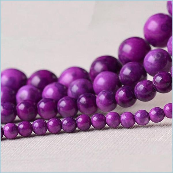 Pierre 8 mm de haute qualité pierre naturelle violet sugilite perles rondes en vrac 4 mm 6 mm 10 mm 12 mm collier à faire soi-même bracelet fabrication de bijoux goutte D Dh1Sv