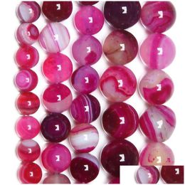 Pierre 8 mm bandes naturelles magenta dentelle agates rondes perles en vrac 4 6 8 10 12 mm taille de choix pour la fabrication de bijoux livraison directe Dhgarden Dhli3