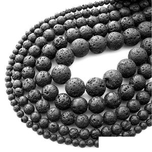 Pierre volcanique de lave noire naturelle de 8Mm, perles en vrac, 4 6 8 10 12 14 16 18Mm, breloque adaptée à la fabrication de bijoux, goutte de charcuterie Dhnou