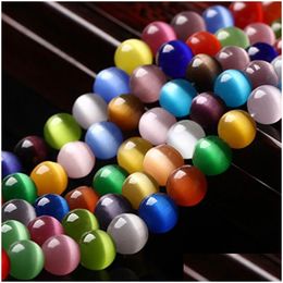 Piedra 8Mm Natural Chatoyant Cats Eye Cymophane Beads Round Loose Bead Opals Glass Ball 4 6 8 10 12Mm Joyería Fabricación de pulseras Dhgarden Dh83Q