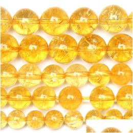 Pierre 8 mm de fissure naturelle cystaux jaunes quartz perles rondes en vrac 15 brins 4 6 8 10 12 mm taille au choix pour la fabrication de bijoux yoga Br Dhgarden Dh9Ni