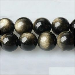 Pierre 8Mm Or Naturel Obsidienne Ronde Perles En Vrac 16 Brins 6 8 10 12 Mm Choisissez La Taille Pour La Fabrication De Bijoux Diy Drop Delivery Dhgarden Dhjrg