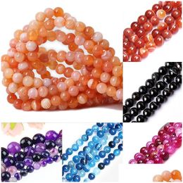 Pierre 8Mm Perles en vrac naturelles pour la fabrication de bijoux à bricoler soi-même Banded Strip Crystal Gemstone Round Energy Healing Stoness Agate Handmade Acces Dh7El