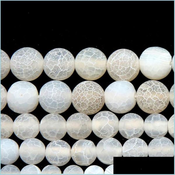 Piedra 8Mm Piedra natural Cangrejo helado Ágatas blancas Cuentas sueltas redondas 4 6 8 10 12Mm Tamaño de selección para la fabricación de joyas Entrega de la gota 2022 Dhbpl