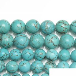 Steen 8 mm Nieuw Natural Lt Blue Howlite Turquoises Round Losse kralen 15 Strand 4 6 8 10 12 mm Pickmaat voor sieraden Drop Dhgarden Dhxil