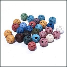 Stone Assorting 10 mm Sept Chakras Colorf Lava Perles en vrac Charmes Bracelet bricolage Collier Bijoux de fabrication d'accessoires