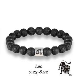 Bracelet en pierre de lave pour hommes, perles naturelles, à la mode, 12 constellations, accessoire, bijoux, cadeaux pour amoureux masculins