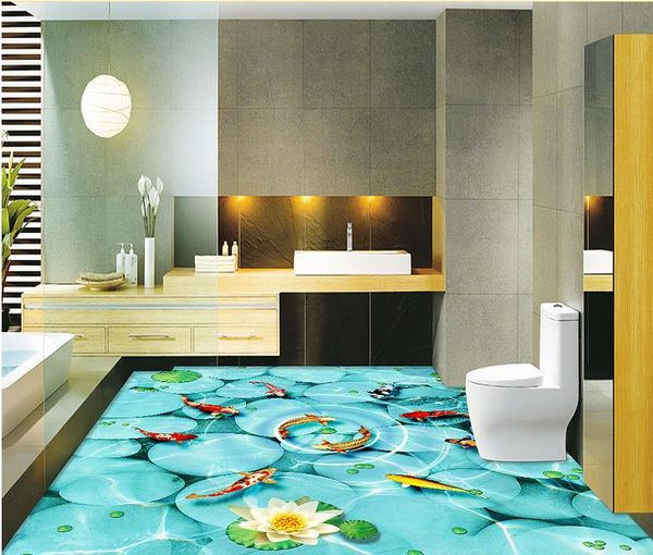 Papel tapiz de pared de fondo de piso tridimensional de carpa de piedra para baños