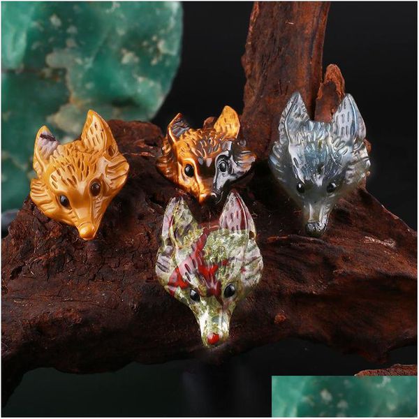 Stone Ce Factory Semi Gem Crystal Pendant Animal Creative Small Jade Wolf Head Vintage Sweater Chain Drop Delivery Dhmvr