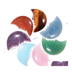 Adornos de cara de luna creciente de piedra Cuarzo rosa natural Turquesa Piedras desnudas Decoración Piezas de mango de mano Diy Collar Accesorios Dhker