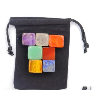 Stone Cubic 7 Chakra Set Ornament Reiki Natural Crystal Polishing Quartz Yoga Energy Bead Healing Decoratio hele druppel levering juweel Dhocc