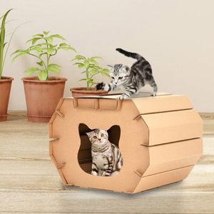 Maison en pierre pour chat, bricolage, papier ondulé, planche à gratter, matelas, poubelle, chaton, Carton pour animaux de compagnie, Toy210Z