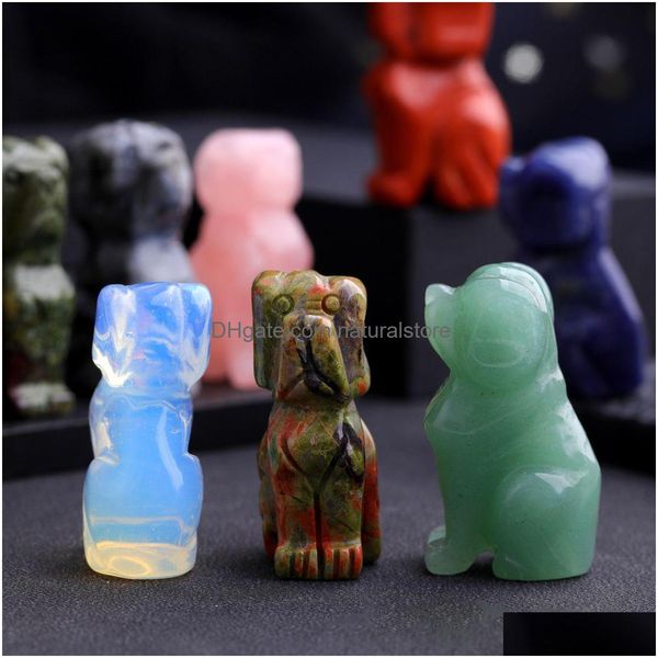 Statue de chien en pierre, cristal naturel sculpté, figurine d'animal de guérison, pierres précieuses Reiki, artisanat, décoration de la maison, livraison directe de vacances, Jewe Dht2K
