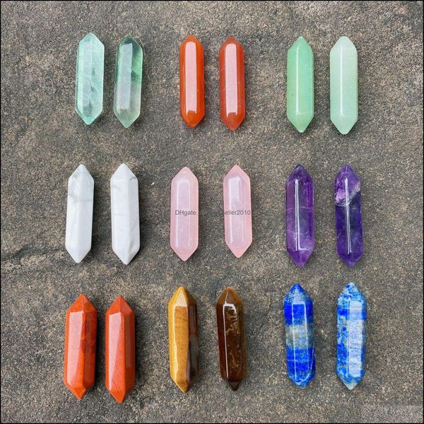 Pierre Double Tête Chakra Charmes Reiki Pierres De Cristal Naturel Ornements Quartz Yoga Énergie Perle Guérison Art C Dhseller2010 Dhzon