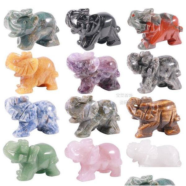 Stein Mode 2 Zoll Rosa Kristall Elefanten Handgemachte Geschnitzte Natürliche Tier Dekoration Für DIY Home Decor Drop Lieferung Schmuck Dhxdc