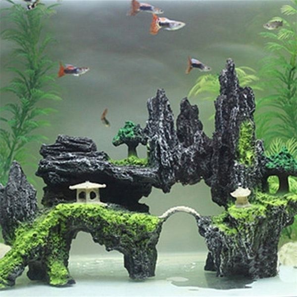 Pierre Fish Tank Aménagement paysager Rium Décoration Rockery Mountain Cachant Cave Fournitures pour animaux de compagnie Y200917