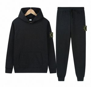 Stone Jacket Island Automne Hiver Hommes Pantalons à capuche Harajuku Sportswear Marque Casual Couleur Solide Femmes Multicolore Pull à capuche Ensemble 2 pièces Jacke L9g0 #