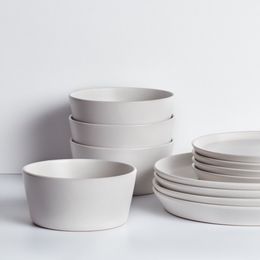 Stone Lain Ally Stoneware 12-Piece Round Dinnerware Set, White