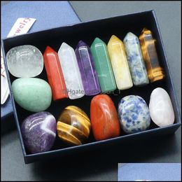 Cuentas sueltas de piedra Joyería 7 Chakra Conjunto Reiki Adornos de cristal natural Columnas hexagonales Irregar Rock Cuarzo Yoga Energy Bead DHJXE