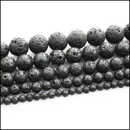 Steen losse kralen sieraden zwarte lava vulkanen ronde 16 "per streng 6 8 10 12 mm pickgrootte voor dyi maken druppelafgifte 2021 cdegn