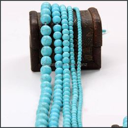 Steen losse kralen sieraden wit blauw turquoises ronde spacer bevindingen 4/6/8/10/12 mm voor het maken van doe -het -zelf ambachtelijke kraalmateriaal 370 t2 drop leveren