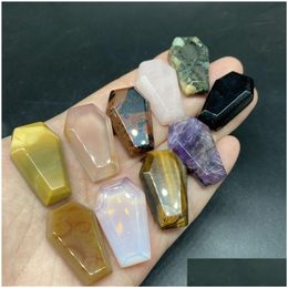 Piedra Mini Adornos de cristal natural Forma de ataúd Reiki Curación Chakra Cuarzo Mineral Piedras preciosas caídas Pieza de mano Hogar Lucky Decora Dhyey