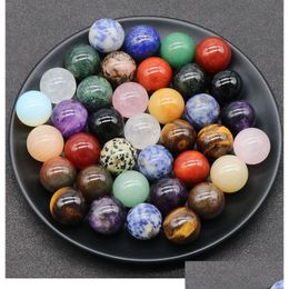 Pierre Naturelle 20Mm Boule Ronde Chakras Yoga Méditation Ornements Perles Énergie De Guérison Charmes Cristal Décoration Cadeau Drop Deli Dhgarden Dh4Nx