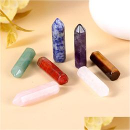 Pierre Naturelle 32Mm Prisme Hexagonal Ornements Reiki Guérison Chakra Quartz Cristal Minéral Dégringolé Pierre Précieuse Pièce À Main Décoration Dh814