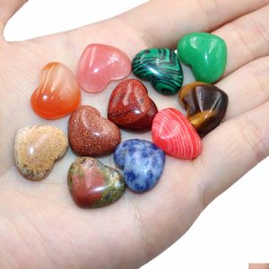 Pierre Naturelle Agates Quartz Rose Jades Oeil De Tigre 18Mm En Forme De Coeur Cabochon Perles De Mode Bricolage Pour Bijoux Accessoire Drop Delivery Dhem8