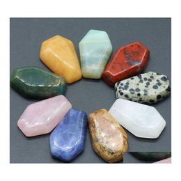 Stone Natural Crystal Coffin Vorm ornamenten Reiki Healing Chakra Quartz Mineral Tuimed Gemstones Handstuk Huisdecoratie Jewelr DH2CR