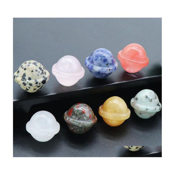 Piedra Natural Mini Planeta Adornos Cuarzo Cristales curativos Energía Reiki Gema Artesanía Piezas de mano Decoración de la sala de estar Entrega de gotas J Dhxva