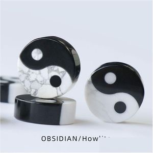 Pierre Naturelle Obsidienne Howlite Blanc Et Noir Tai Chi Yin Yang Gossip Charme Bagua Logo Poignée Pièce Décorative Bibelot Goutte Dhgarden Dhoyw