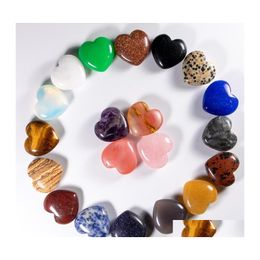 Stone Natural Opal Love 25mm Zeven kleuren Turquoise Rose Quartz Stone Naked Heart Ornamenten Handhandgreep stukken Diy ketting Drop Deli DHK4S