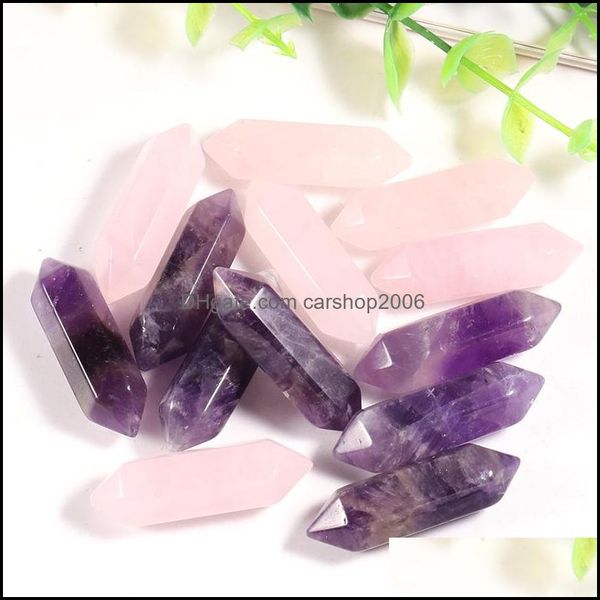 Stone Natural Plillar Stone Hexagon Rose Quartz Amethyst pour bijoux Making Crystal Chakra Point Cab Cab Cabille Accesso Dhseller2010 DHSMF