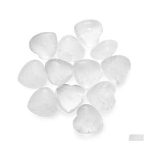 Pierre Naturelle Ornements En Cristal De Roche Sculpté 25X10Mm Coeur Chakra Reiki Guérison Quartz Minéral Dégringolé Pierres Précieuses Main Décor À La Maison Drop Dh3Hf