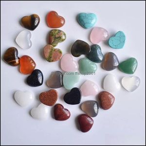 Stone Natural Stone Cabochons 15x18mm Hart losse kralen Opaal Zwart Onyx Rose Quartz Tigers Eye Turquoise platte rug voor kettingring Dhrdk