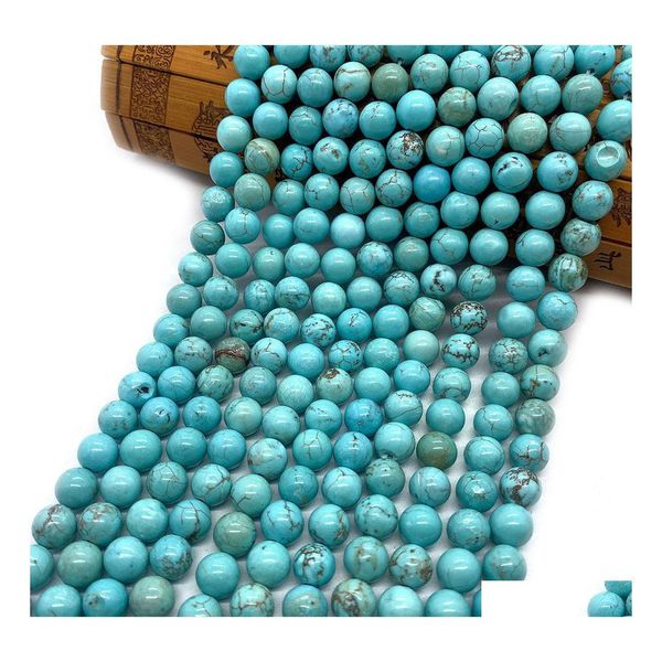 Pierres naturelles de pierres 6 mm 8 mm 10 mm perles turquoise lâches String Bracelet Bracelet Accessoires en gros bijoux de fabrication de gouttes Dhke9