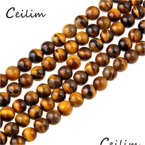 Steen Nieuwe 8Mm Gele Kralen Ronde Gladde Bruine Tijgeroog Losse Kraal Voor Armbanden Diy Sieraden Maken Groothandel drop Levering Dhv5D