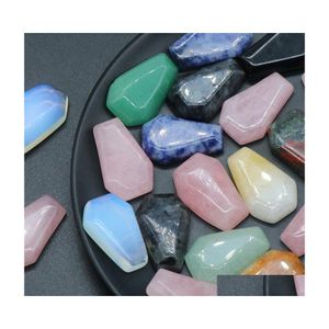 Steen gepolijste doodskistvorm Reiki Healing Chakra Natuurlijke bal Bead Palm Quartz Mineraal Crystal Tuimed Gemstones Handstuk Home Dec Dhk6o