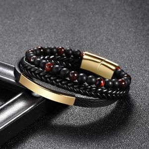 Steenkoord Meerlaags gevlochten lederen wikkelarmbanden Lava Tijgeroog Natuurlijke edelsteen Kralenarmband Magnetische sluiting Leren armband Bangle Polsband Sieraden